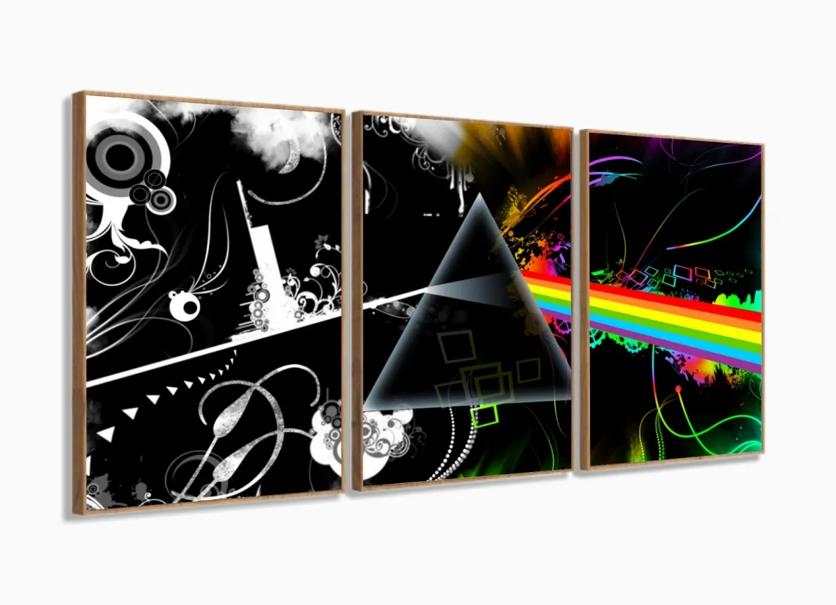 Quadro Decorativo Musica Pink Floyd Banda 120x60 3 peças com moldura filete Imagem