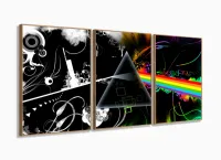Quadro Decorativo Musica Pink Floyd Banda 120x60 3 peças com moldura filete