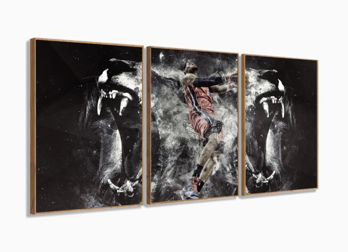 Quadro Decorativo Nba 3 Peças 120x60 Cm Em Tecido com moldura filete Imagem