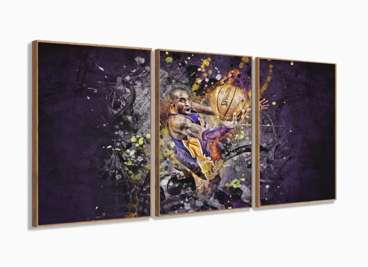 Quadro Decorativo Nba Basquete 3 Peças 120x60 Cm Em Tecido com moldura filete Imagem