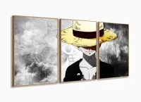 Quadro decorativo One Piece Mosaico Luffy 120x60 3 peças com moldura filete
