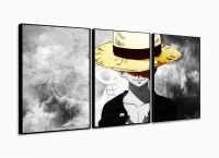 Quadro decorativo One Piece Mosaico Luffy 120x60 3 peças com moldura filete - Foto 3