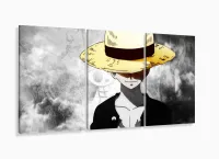 Quadro decorativo One Piece Mosaico Luffy 120x60 3 peças com moldura filete - Foto 5