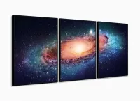 Quadro Decorativo Paisgem Do Espaço Galáxia Tecido 3 Peças com moldura filete - Foto 3