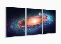 Quadro Decorativo Paisgem Do Espaço Galáxia Tecido 3 Peças com moldura filete - Foto 4