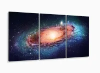 Quadro Decorativo Paisgem Do Espaço Galáxia Tecido 3 Peças com moldura filete - Foto 5
