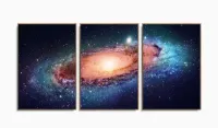 Quadro Decorativo Paisgem Do Espaço Galáxia Tecido 3 Peças com moldura filete - Foto 6