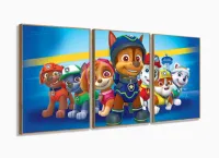Quadro Decorativo Patrulha Canina 120x60 3 peças em tecido com moldura filete