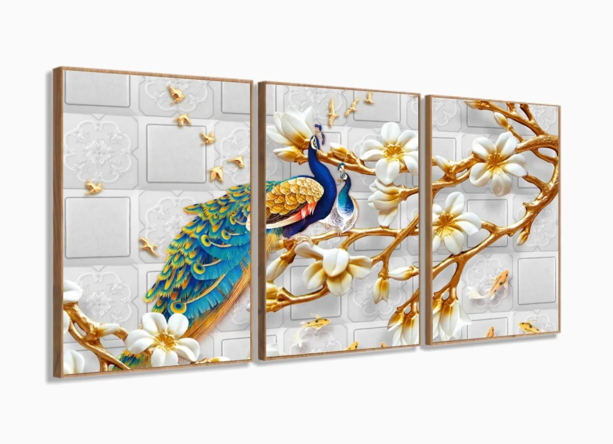 Quadro Decorativo Pavão Do Paraíso 105x65 com moldura filete Imagem