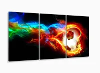 Quadro Decorativo peças Bola Futebol Fogo em tecido 120x60 3 peças com moldura filete - Foto 5