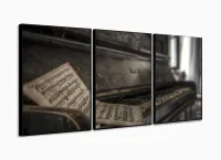 Quadro Decorativo Piano Antigo Mosaico Em Tecido 3 Peças com moldura filete - Foto 3