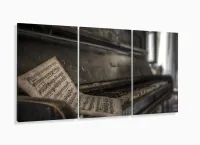 Quadro Decorativo Piano Antigo Mosaico Em Tecido 3 Peças com moldura filete - Foto 5