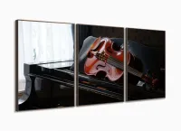 Quadro Decorativo Piano E Violino Com Tela Em Tecido com moldura filete - Foto 2