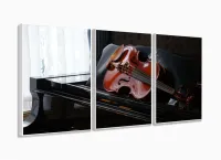 Quadro Decorativo Piano E Violino Com Tela Em Tecido com moldura filete - Foto 4