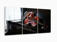 Quadro Decorativo Piano E Violino Com Tela Em Tecido com moldura filete - Foto 5