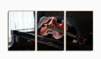 Quadro Decorativo Piano E Violino Com Tela Em Tecido com moldura filete - Foto 6