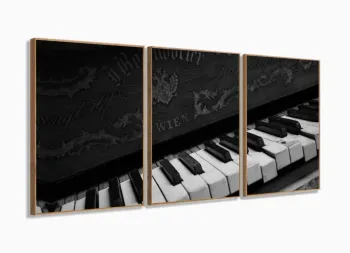 Quadro Decorativo Piano Música Notas Com Tela De Tecido 67,68 cm com moldura filete