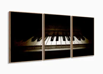 Quadro Decorativo Piano Retro Música Com Tela De Tecido com moldura filete