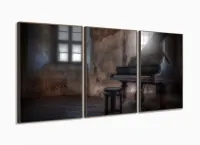 Quadro Decorativo Piano Retrô Música Em Tecido 3 Peças com moldura filete - Foto 2