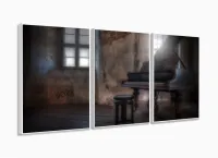 Quadro Decorativo Piano Retrô Música Em Tecido 3 Peças com moldura filete - Foto 4