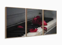 Quadro Decorativo Piano Rosa Vermelha 120x60 Sala Quarto com moldura filete