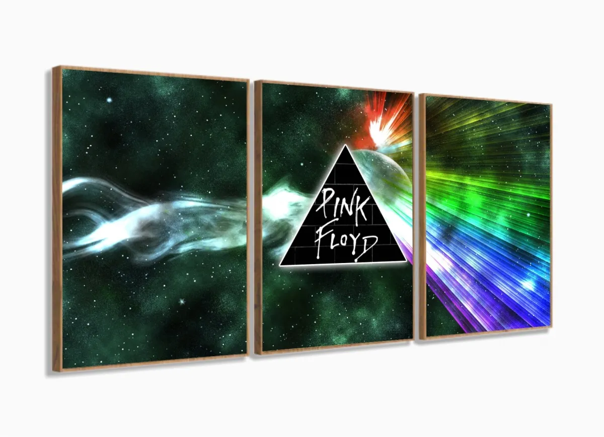 Quadro Decorativo Pink Floyd Logo 120c60 3 peças com moldura filete Imagem