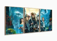Quadro Decorativo Piratas do Caribe 3 peças 120x60 cm em tecido com moldura filete