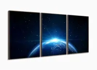 Quadro Decorativo Planeta Terra 3 partes 120x60 em tecido com moldura filete - Foto 2
