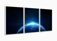 Quadro Decorativo Planeta Terra 3 partes 120x60 em tecido com moldura filete - Foto 4