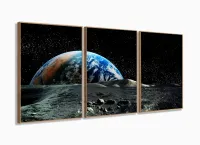 Quadro Decorativo Planeta Terra 120x60 em tecido com moldura filete