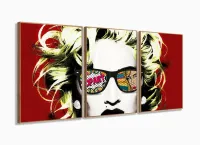 Quadro Decorativo Pop Art Madona 3 peças 120x60 sala com moldura filete