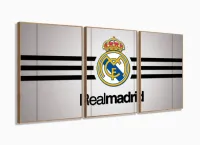 Quadro decorativo Real Madrid C F 3 Peças 120x60 em tecido com moldura filete