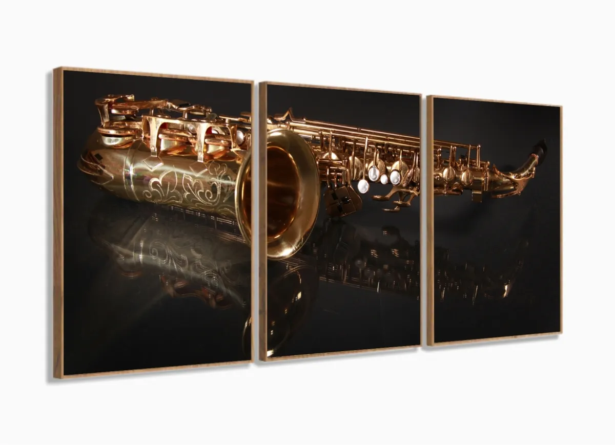 Quadro Decorativo Reflexo Saxofone 120x60 Sala Quarto com moldura filete Imagem