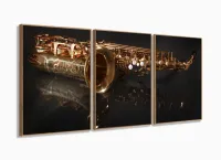 Quadro Decorativo Reflexo Saxofone 120x60 Sala Quarto com moldura filete