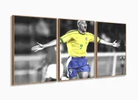 Quadro decorativo Ronaldo Fenômeno com Tela de Tecido 120x60 3 peças com moldura filete