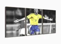 Quadro decorativo Ronaldo Fenômeno com Tela de Tecido 120x60 3 peças com moldura filete - Foto 2