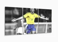 Quadro decorativo Ronaldo Fenômeno com Tela de Tecido 120x60 3 peças com moldura filete - Foto 5