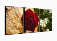 Quadro Decorativo Rosa Vermelha Música 120x60 Sala Quarto com moldura filete - Foto 3