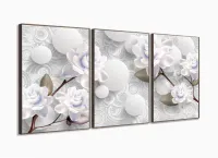 Quadro Decorativo Rosas Brancas Estilo 3d 120x60 3 peças com moldura filete - Foto 2