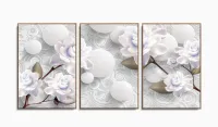 Quadro Decorativo Rosas Brancas Estilo 3d 120x60 3 peças com moldura filete - Foto 6