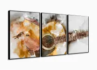 Quadro Decorativo Sala Quarto Violão 120x60 3 peças com moldura filete - Foto 3