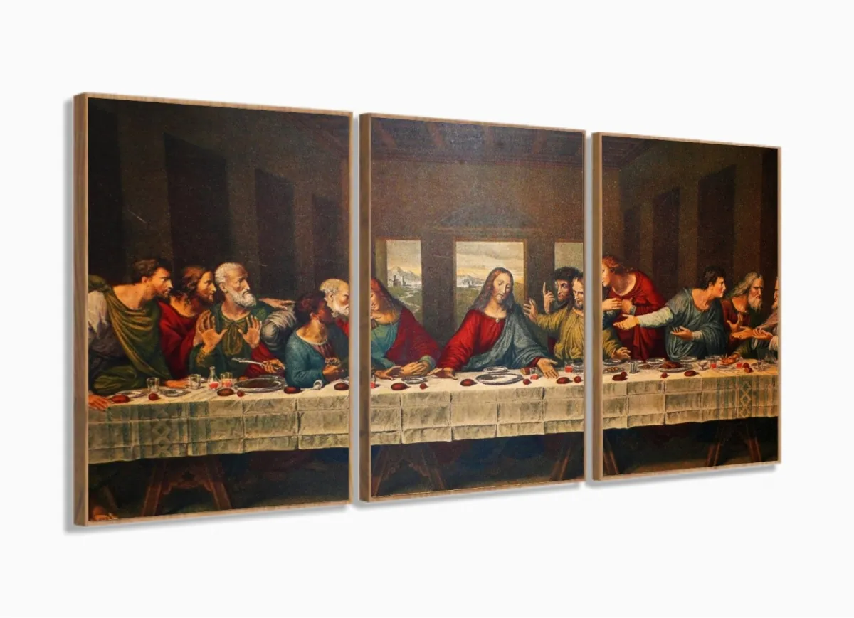 Quadro Decorativo Santa Ceia Jesus 3 pç 120x60 com moldura filete Imagem