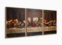 Quadro Decorativo Santa Ceia Jesus 3 pç 120x60 com moldura filete