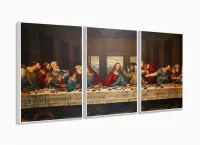 Quadro Decorativo Santa Ceia Jesus 3 pç 120x60 com moldura filete - Foto 4