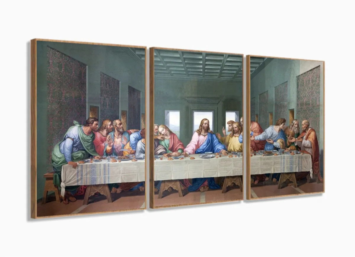 Quadro Decorativo Santa Ceia Jesus Sala Quarto 120x60 com moldura filete Imagem