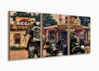 Quadro Decorativo Sons Of Anarchy Artístico Tecido 120x60 3 peças m01 com moldura filete