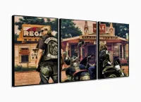 Quadro Decorativo Sons Of Anarchy Artístico Tecido 120x60 3 peças m01 com moldura filete - Foto 3