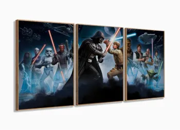 Quadro Decorativo Star Wars A5 Com Tela Em Tecido 3 peças com moldura filete