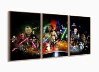 Quadro Decorativo Star Wars E 3 peças 120x60 cm em tecido com moldura filete