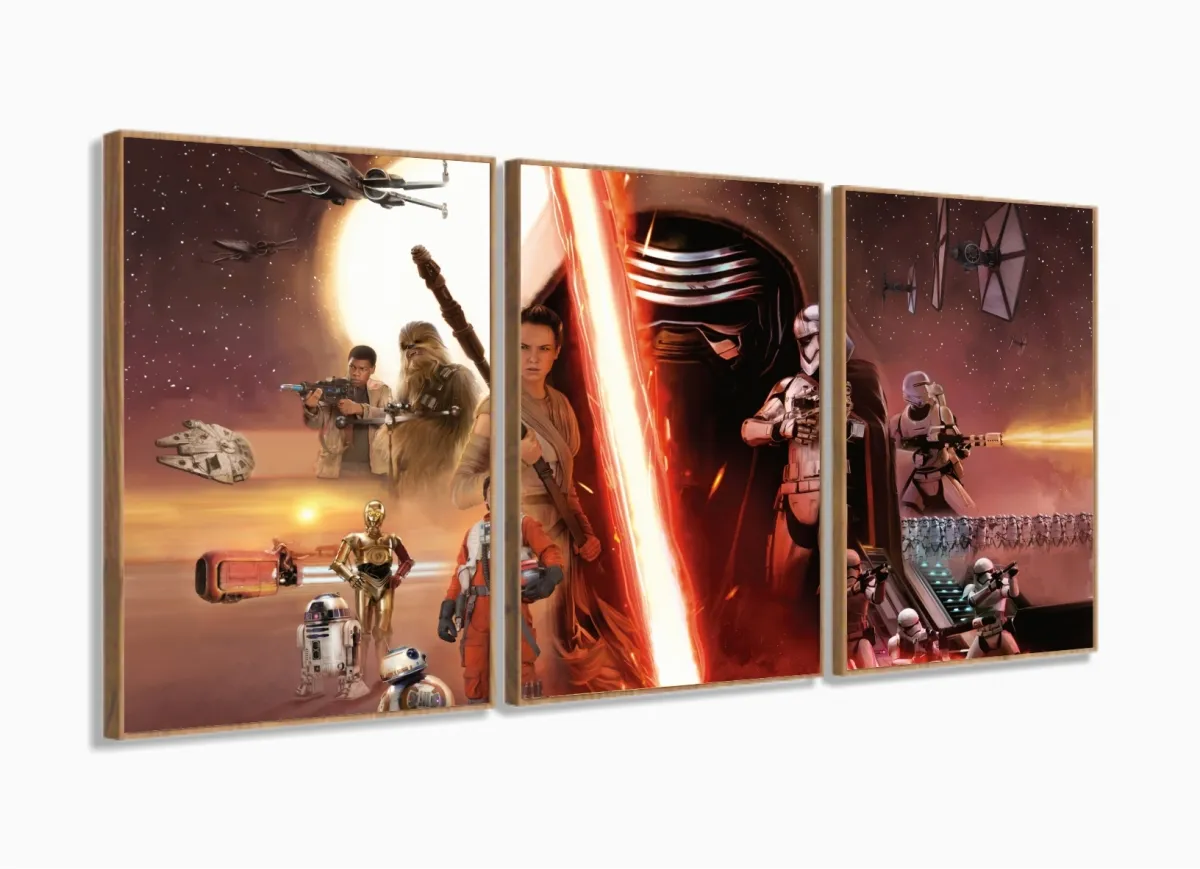 Quadro Decorativo Star Wars G 5 peças 120x60 3 peças cm em tecido com moldura filete Imagem